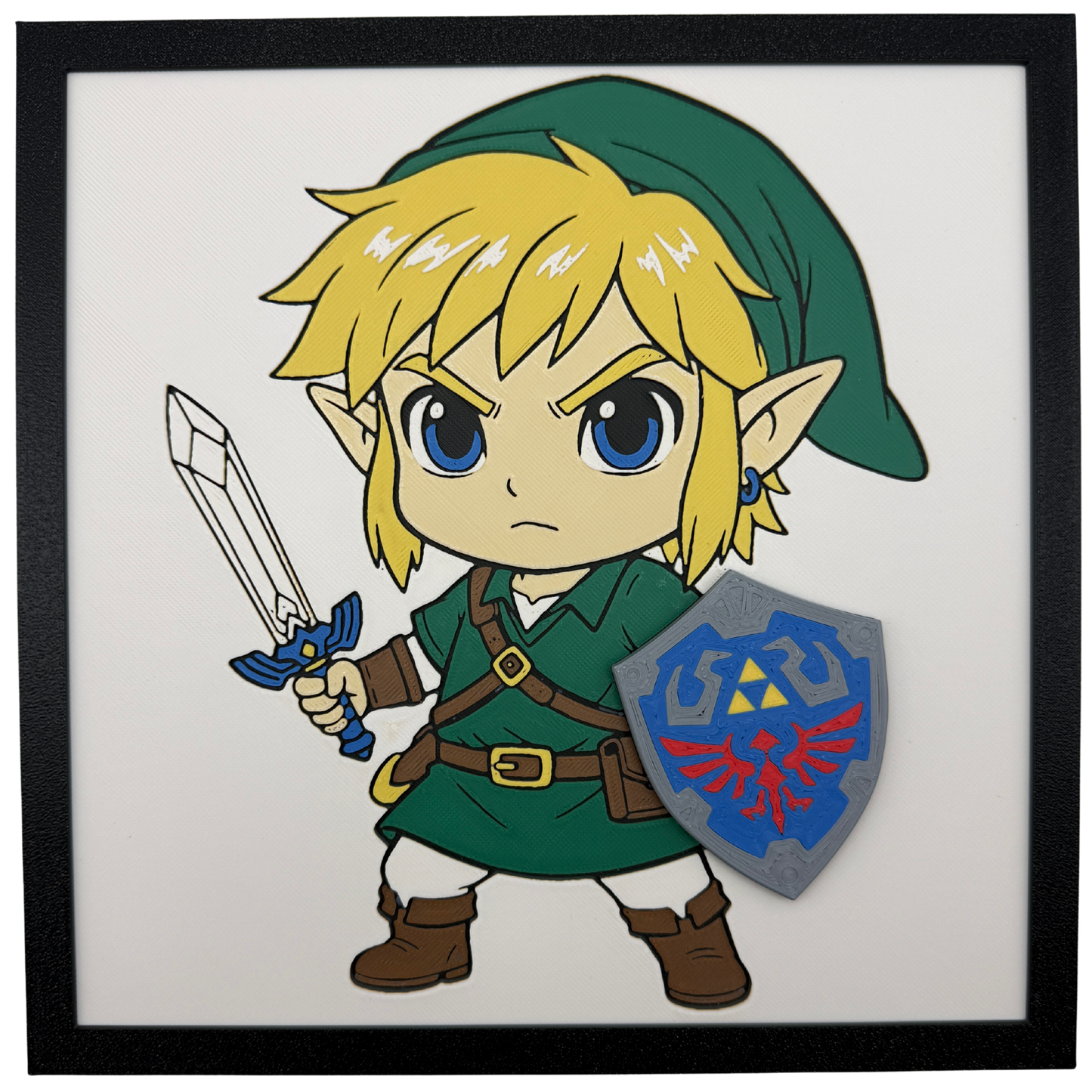 Link with magnetically detachable Hylian Shield (The legend of Zelda) - 3D printed Hueforge Artwork