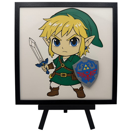 Link with magnetically detachable Hylian Shield (The legend of Zelda) - 3D printed Hueforge Artwork