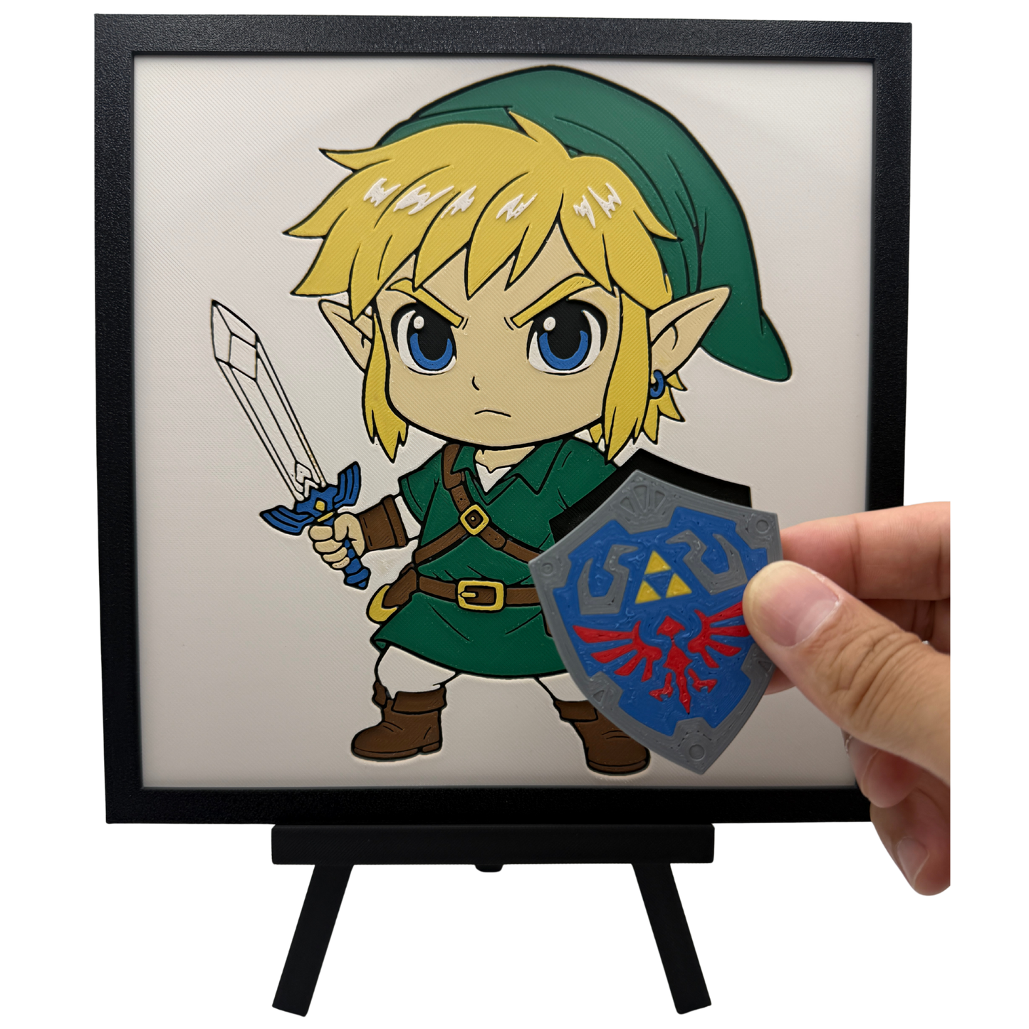 Link with magnetically detachable Hylian Shield (The legend of Zelda) - 3D printed Hueforge Artwork