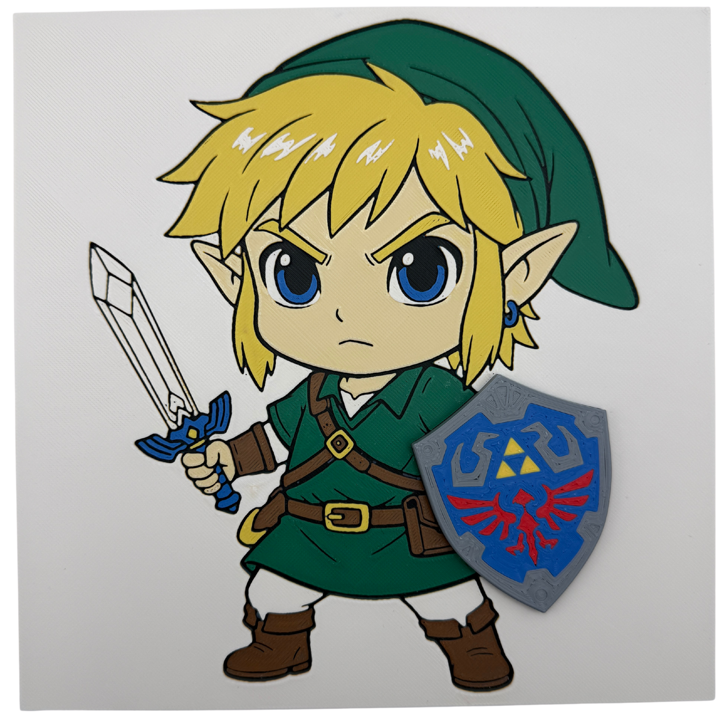 Link with magnetically detachable Hylian Shield (The legend of Zelda) - 3D printed Hueforge Artwork